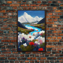 Load image into Gallery viewer, Colorful fields of flowers in the Swiss alps, framed canvas art, canvas print, beautiful wall decor