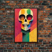 Cargar imagen en el visor de la galería, Cool Skull art, canvas print, sugar skull wall decor, skeleton face painting, abstract art deco style Halloween art