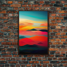 Load image into Gallery viewer, Art deco style clouds and sunset, midcentury modern art, canvas print, unique colorful wall art
