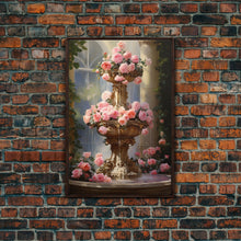 Carregar imagem no visualizador da galeria, Fountain Wall Print, Pink Roses Wall Art, Flower Art Print, Canvas Print, Wall Art, Vertical Print, Botanical Art, Country Home Decor