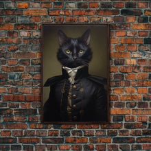 Carregar imagem no visualizador da galeria, Admiral Meow Reporting For Duty, Victorian Cat Portrait Art, Framed Canvas Print, Gothic Dark Academia Wall Art