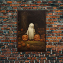 Load image into Gallery viewer, Cute Lil Boo, Ghost Art, Framed Canvas Print, Halloween Canvas Art, Horror Prints, Gothic Victorian Halloween Decor, Cute Ghost