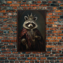 Load image into Gallery viewer, The Raccoon King, Framed Canvas Print Or Canvas, Victorian Animal Print Oil Painting, Funny Halloween Decor