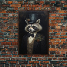 Load image into Gallery viewer, Distinguished Dapper Gentleman Raccoon, Funny Animal Prints, Humorous Art, Framed Canvas, Wall Art, Canvas Print, Funny Halloween Decor