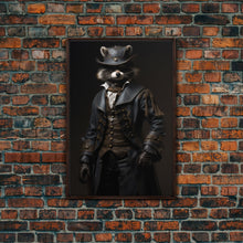 Carregar imagem no visualizador da galeria, Funny Raccoon Art, Framed Canvas Print Or Poster, Funny Halloween Art, Victorian Raccoon Oil Painting Portrait