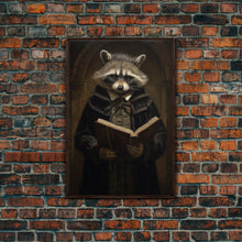 Carregar imagem no visualizador da galeria, Funny Raccoon Art, Framed Canvas Print Or Poster, Funny Halloween Art, Victorian Raccoon Oil Painting Portrait, Victorian Preacher Raccoon