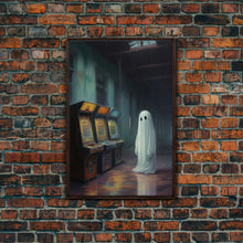 Carregar imagem no visualizador da galeria, Ghost in an Abandoned Arcade, Nostalgia Canvas, Art Canvas Print, Dark Academia, Gothic Retro, Game Room Art, Halloween Decoration