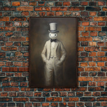 Carregar imagem no visualizador da galeria, Ghost Wearing A Top Hat, Victorian Gentleman Ghost, Framed Canvas Print, Halloween Canvas Art, Unique Spooky Decor, Gothic Dark Academia Art