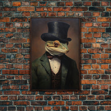 Load image into Gallery viewer, Dark Academia Victorian Gecko Art, Framed Canvas Print or Canvas, Halloween Art, Spooky Decor, Halloween Decoration