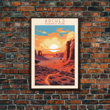 Load image into Gallery viewer, Arches National Park, Framed Wall Art Canvas Print, Travel Poster, Utah Travel Art, Roadtrip Decor, Cool Wall Art, Retro State Park Art