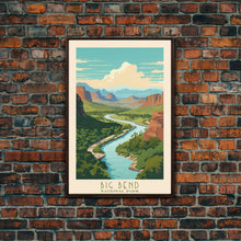 Load image into Gallery viewer, Big Bend National Park, Framed Wall Art Canvas Print, Travel Poster, Texas Travel Art, Roadtrip Decor, Cool Art, Retro State Park Art