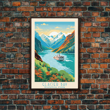 Load image into Gallery viewer, Glacier Bay National Park Travel Poster Art, Canvas Print Wall Art, Alaska Travel Art, Midcentury Modern Travel Decor, MCM Wall Art