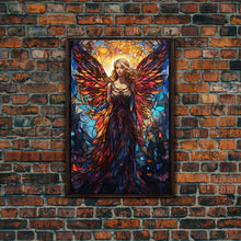 Load image into Gallery viewer, Angel, Fantasy Art, Angel Wings, Canvas Print, Wall Hanging, Portrait Art, Stained Glass Art, Housewarming Gift, Bedroom Teen Girl Art