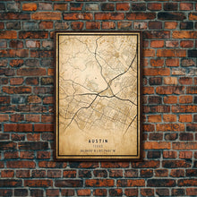 Carregar imagem no visualizador da galeria, Austin Map Print Canvas or Poster, Texas Map Art, Texas Map Print, Vintage Austin Texas Map Framed Art, Retro / Distressed Office Art