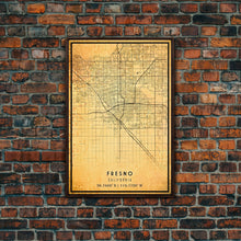 Load image into Gallery viewer, Distressed Fresno California Map, Framed Canvas Print Or Poster, California Map Print, Freso City Wall Art Map Print, Rustic Map Art