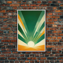 Load image into Gallery viewer, Emerald Green Sun Burst, Art Deco Style, Framed Canvas Print, Ready To Hang Framed Wall Art, Living Room Wall Hanging