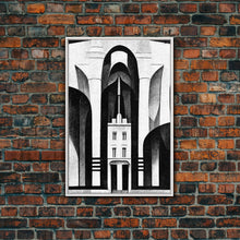 Load image into Gallery viewer, Art Deco Black And White Art Print, Art Deco Architecture, Framed Canvas Print, Ready To Hang Framed Wall Art, Living Room Wall Hanging