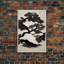 Load image into Gallery viewer, Black and White Bonsai Tree, Framed Canvas Print, Ready To Hang Framed Wall Art, Living Room Wall Hanging