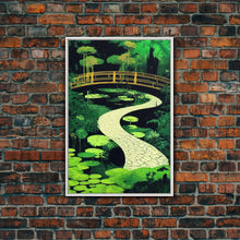 Load image into Gallery viewer, Emerald green Japanese zen garden art, framed canvas print, abstract art
