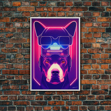 Load image into Gallery viewer, Cyberpunk Pitbull Portrait, Futuristic Dog Portrait, Framed Canvas Print, Ready To Hang Framed Wall Art, Living Room Wall Hanging