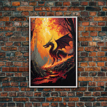 Load image into Gallery viewer, Dragon standing in a burned forest, fantasy art, fine art poster print