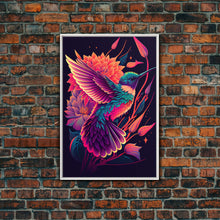 Load image into Gallery viewer, Beautiful Retro-Wave Humming Bird, framed canvas print, Colorful farmhouse wall art