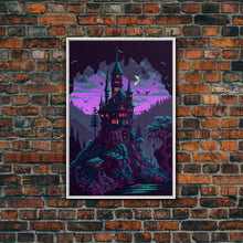 Carregar imagem no visualizador da galeria, Transylvania Art, Cool Medieval castle 8 bit pixel art, fantasy art, framed canvas print, Cool castle art