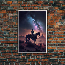 Load image into Gallery viewer, Cowboy contemplating the stars, framed canvas print
