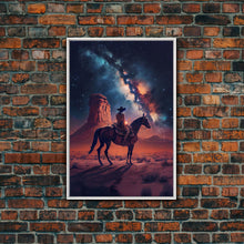 Cargar imagen en el visor de la galería, Cowboy contemplating the stars, framed canvas print, wild west art, western decor