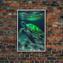 Load image into Gallery viewer, Cute Sea Turtles swimming in the ocean, sea turtle wall decor, framed canvas print