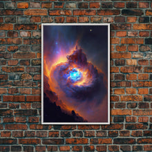 Cargar imagen en el visor de la galería, Colorful Nebula in Deep Space, Framed canvas print, retrowave watercolor space art