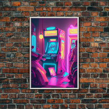 Cargar imagen en el visor de la galería, Game Room Decor, Framed Canvas Print, Synthwave Arcade, Boys Room, Gamer Gift, Gaming Wall Art, Video Game Posters, Teen Room