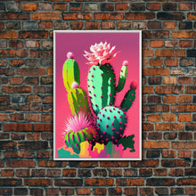 Carregar imagem no visualizador da galeria, Cactus Art, Pop Art Style, Framed Canvas Print, Pueblo Style Midwest Decor, Western Art, Primitive Style Wall Art