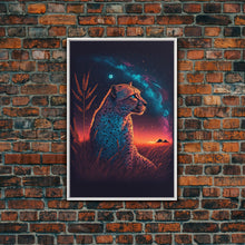 Cargar imagen en el visor de la galería, Cheetah Art Print, Framed Canvas Print, Leopard Art, Leopard Print, Retro Synthwave Art, Cheetah Wall Art, Cheetah Painting