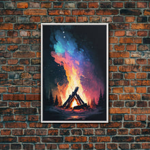 Carregar imagem no visualizador da galeria, Campfire Print, Framed Canvas Art, Original Artwork, Hiking, Up North, Lake Life, Cabin Decor