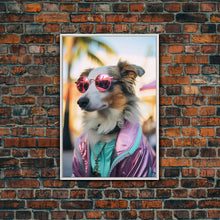 Load image into Gallery viewer, Border Collie Wall Print, Dog Wall Art, Dog With Shades, Pink Hoodie, Funny Art, Framed Wall Art, Framed Canvas, Wall Print, Wall Canvas