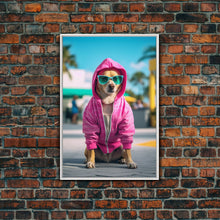 Cargar imagen en el visor de la galería, Chihuahua Wall Print, Copy of Dog Sunglasses, Pink Hoodie, Dog Wall Art, Funny Wall Art, Framed Wall Art, Framed Canvas, Wall Print
