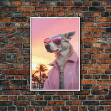 Cargar imagen en el visor de la galería, Chihuahua Wall Print, Dog Wall Art, Dog Sunglasses, Dog In Pink Jacket, Funny Art, Framed Wall Art, Framed Canvas, Wall Print, Wall Canvas