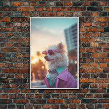 Cargar imagen en el visor de la galería, Chihuahua Wall Print, Dog Wall Art, Dog Sunglasses, Dog In Pink Jacket, Funny Art, Framed Wall Art, Framed Canvas, Wall Print, Wall Canvas
