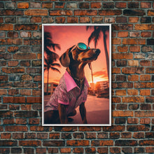 Load image into Gallery viewer, Dachshund Wall Print, Dog Portrait, Dog Sunglasses, Dog In Pink Suit, Dog Art Print, Framed Wall Art, Framed Canvas, Wall Print, Wall Canvas
