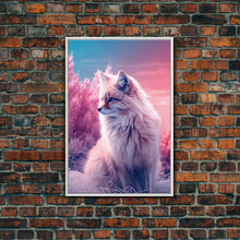 Load image into Gallery viewer, Arctic Fox Wall Print, Animal Art Print, Animal Portrait, Pink Art, Wildlife Art, Framed Wall Art, Framed Canvas, Wall Print, Wall Canvas