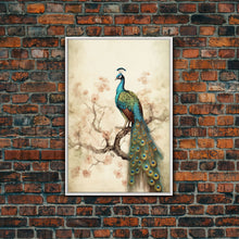 Load image into Gallery viewer, peacock wall art | peacock art print | boho wall art | peacock poster | mid century modern art | home office wall art | Farmhouse Canvas Art