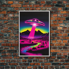 Load image into Gallery viewer, Psychedelic UFO Art, The Abduction, Retro 80s Style Scifi Art, Framed Canvas Print