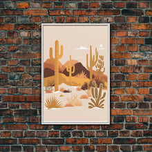 Load image into Gallery viewer, Boho Style Desert Art, Framed Canvas Print, Pueblo Style Cactus and Desert Landscape Art