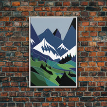 Carregar imagem no visualizador da galeria, Abstract Pacific Northwest Art, Minimalist Boho Style Forest and Mountain Landscape, Framed Canvas Art, Abstract Art, Green Mountains