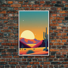 Carregar imagem no visualizador da galeria, Framed Canvas Print - Pop Art Desert Landscape at Sunset - Ready to Hang Wall Art - Retro Desert Prints - Minimalist Art