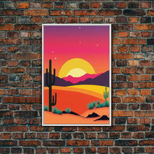 Carregar imagem no visualizador da galeria, Framed Canvas Art | Sunset Desert Landscape | Pop Art Style | UV-Resistant Coating | Hand-Stretched | 1.5" Thick Wooden Frame
