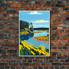 Cargar imagen en el visor de la galería, Colorful Pop Art Picture of a Stream, Framed Canvas Print, Surrealist High Contrast Cel Shaded Landscape Art