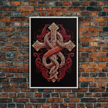 Cargar imagen en el visor de la galería, Cool Cross Art | Wall Art | Gothic Cross | Framed Canvas Print | Framed Art | Red and White Cross & Snake