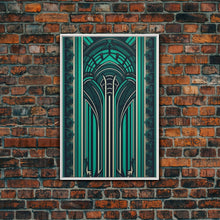 Load image into Gallery viewer, Art Deco Pattern Wall art, Framed Canvas Print, Art Deco, Green colors art, Patterns art, Office wall art, Wonderful art, Stained glass art